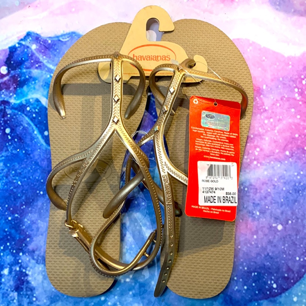 New Havaianas Rose Gold Allure Maxi Flip Flops sling back strap women's 11 12 - Picture 4 of 5